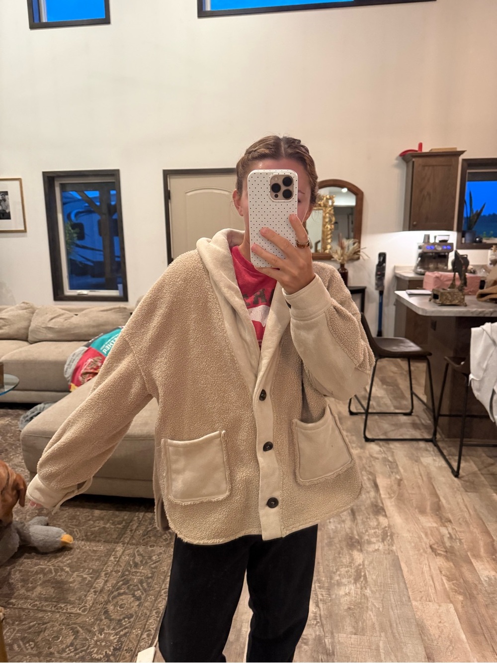 BKE Women's Beige/Tan Teddy Sherpa Jacket with Hood